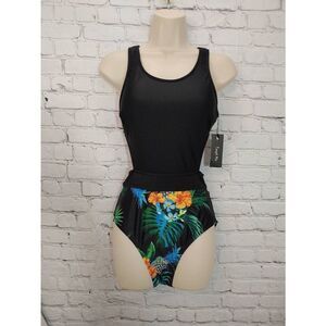 Tempt Me Women's Size XS Black Floral One Piece Bathing Suit